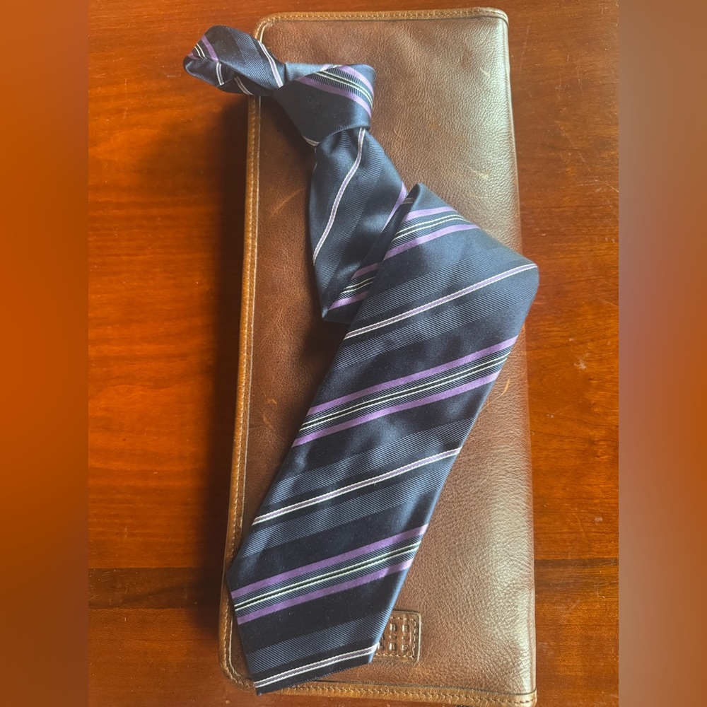 Men's Navy and Purple Striped Zegna Tie